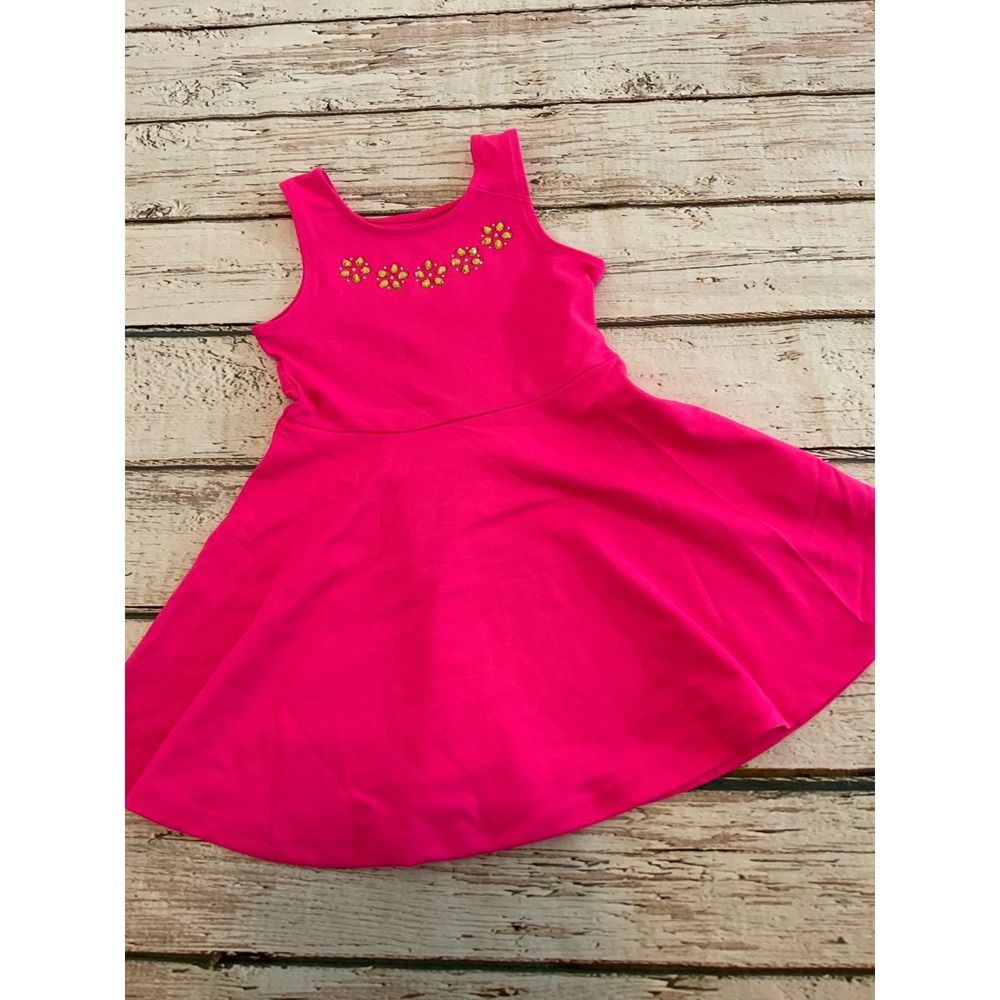 Old Navy Girls Hot Pink Rhinestone Flower Skater Dress Size XS 5 Sleeveless